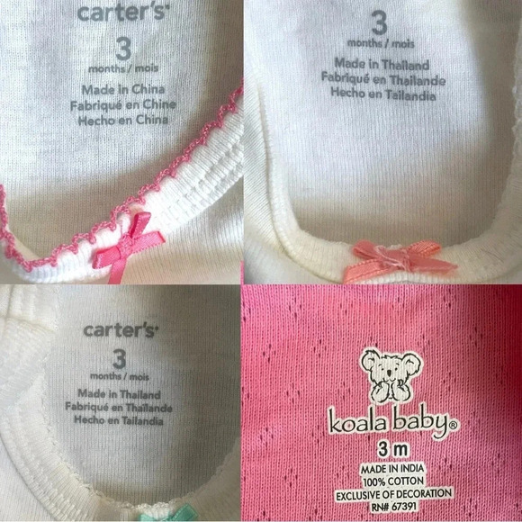 Baby Girls’ Bodysuit Bundle | Carter’s & Koala Baby Onesies | 3M 100% Cotton - Picture 7 of 9